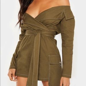 Pretty Little Thing:Khaki Utility Tie waist Romper